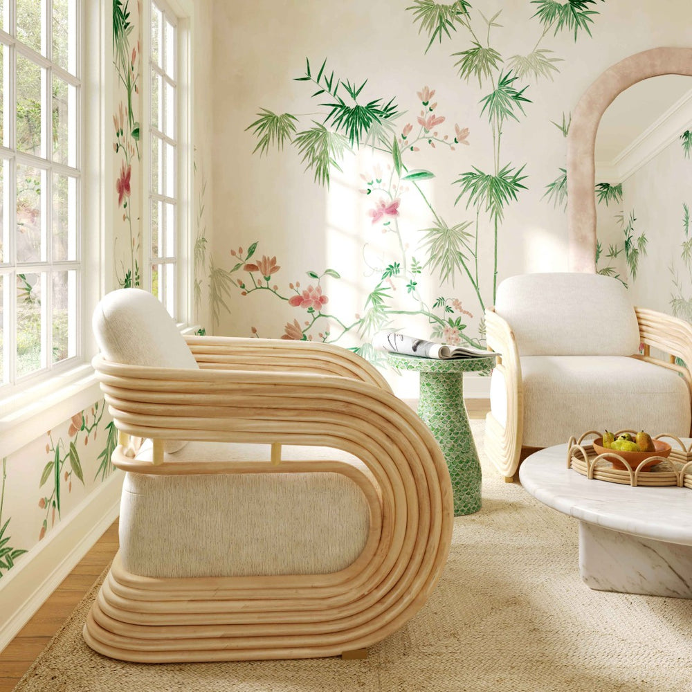 TOV Furniture Lauretta Cream Fabric Accent Chair with Natural Rattan Frame – Boho-Chic Comfort for Any Space TOV-S21028