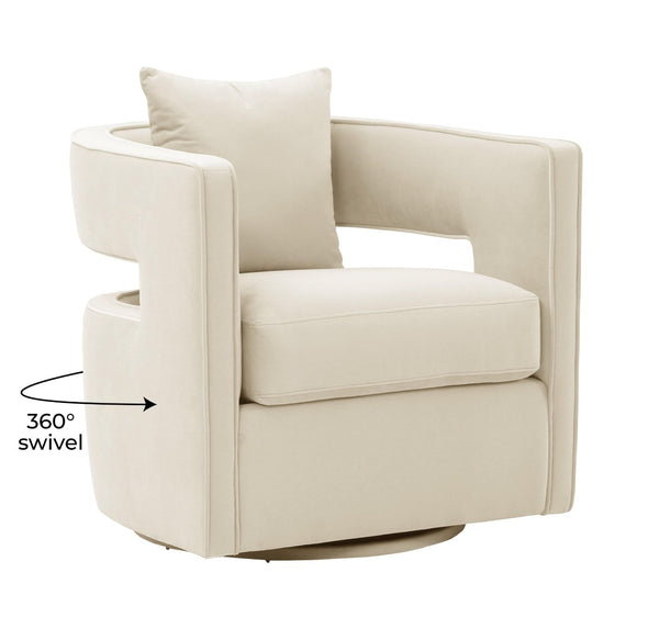 TOV Furniture Kennedy Velvet Swivel Accent Chair - Plush Comfort, Modern Design, Effortless Style for Any Room Cream TOV-S44127