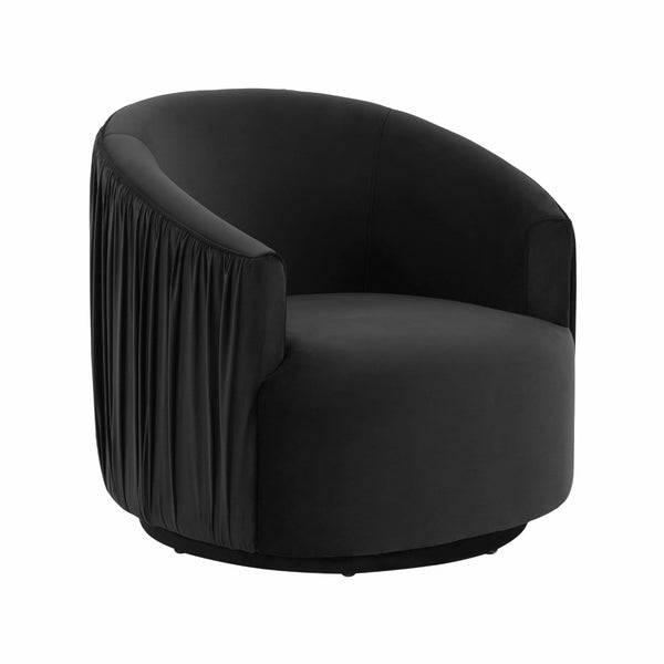TOV Furniture London Pleated Velvet Swivel Chair - Chic Comfort with 360° Motion for Modern Living Spaces & Nooks Black TOV-S44151
