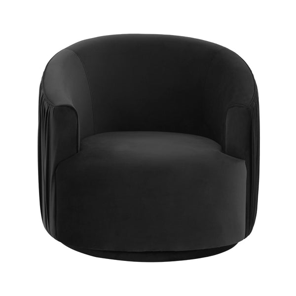 TOV Furniture London Pleated Velvet Swivel Chair - Chic Comfort with 360° Motion for Modern Living Spaces & Nooks Black TOV-S44151