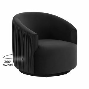 TOV Furniture London Pleated Velvet Swivel Chair - Chic Comfort with 360° Motion for Modern Living Spaces & Nooks Black TOV-S44151