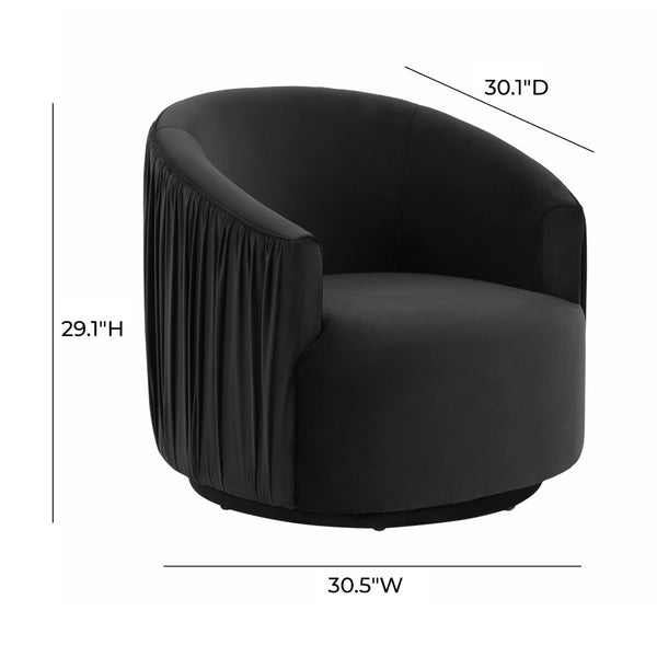 TOV Furniture London Pleated Velvet Swivel Chair - Chic Comfort with 360° Motion for Modern Living Spaces & Nooks Black TOV-S44151