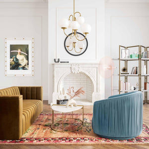 TOV Furniture London Pleated Velvet Swivel Chair - Chic Comfort with 360° Motion for Modern Living Spaces & Nooks Blue TOV-S44152