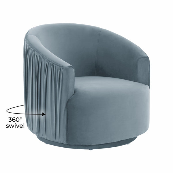 TOV Furniture London Pleated Velvet Swivel Chair - Chic Comfort with 360° Motion for Modern Living Spaces & Nooks Blue TOV-S44152