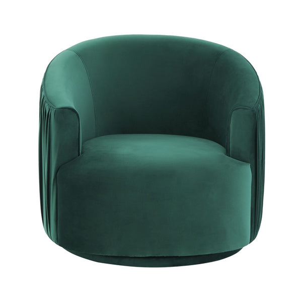 TOV Furniture London Pleated Velvet Swivel Chair - Chic Comfort with 360° Motion for Modern Living Spaces & Nooks Forest Green TOV-S44153