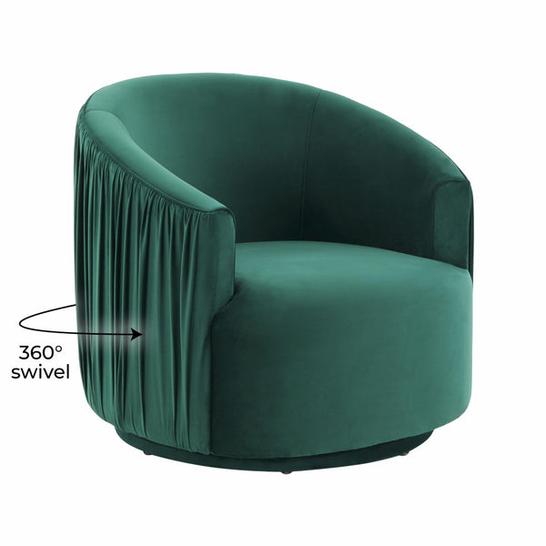 TOV Furniture London Pleated Velvet Swivel Chair - Chic Comfort with 360° Motion for Modern Living Spaces & Nooks Forest Green TOV-S44153