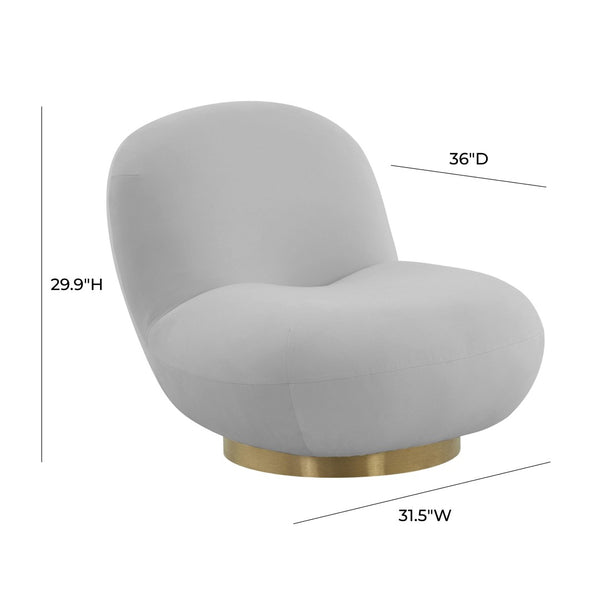 TOV Furniture Emily Swivel Chair - Luxurious Velvet Elegance with 360° Comfort and Brushed Gold Steel Base Grey TOV-S44174
