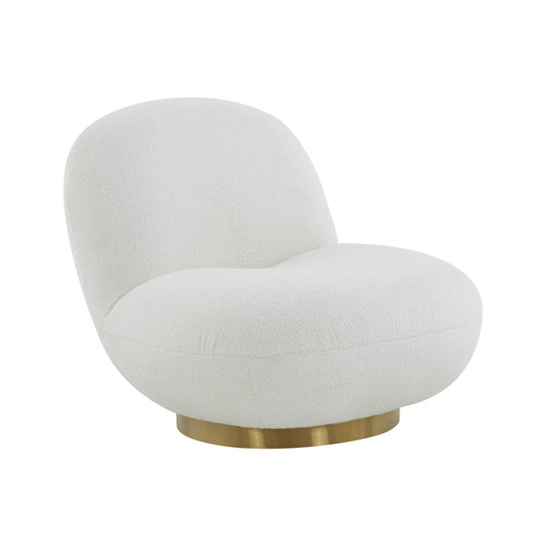 TOV Furniture Emily Swivel Chair - Luxurious Velvet Elegance with 360° Comfort and Brushed Gold Steel Base White TOV-S44175