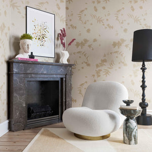 TOV Furniture Emily Swivel Chair - Luxurious Velvet Elegance with 360° Comfort and Brushed Gold Steel Base White TOV-S44175