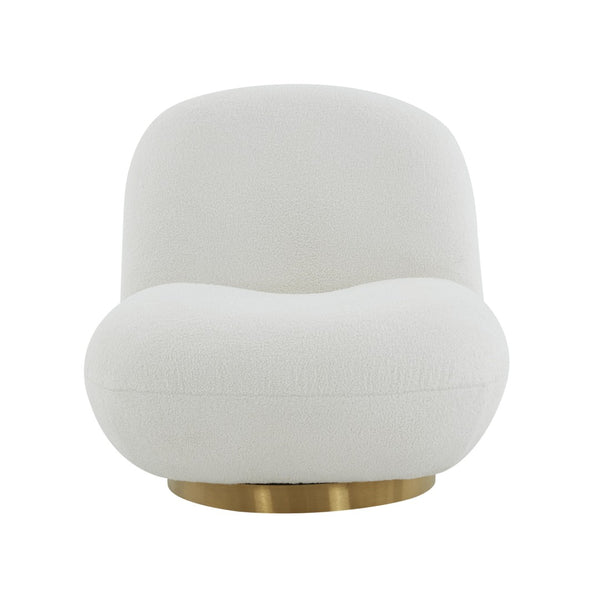 TOV Furniture Emily Swivel Chair - Luxurious Velvet Elegance with 360° Comfort and Brushed Gold Steel Base White TOV-S44175