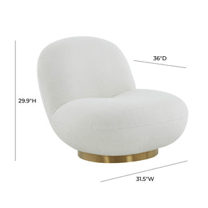 TOV Furniture Emily Swivel Chair - Luxurious Velvet Elegance with 360° Comfort and Brushed Gold Steel Base White TOV-S44175