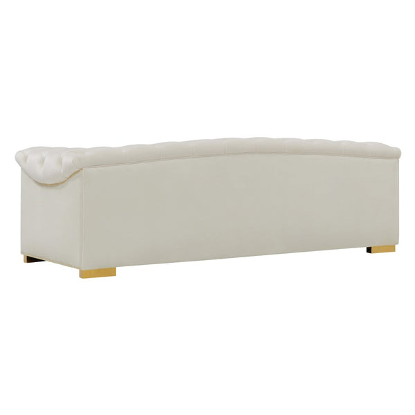 TOV Furniture Farah 91" Plush Velvet Sofa with Elegant Button-Tufted Arms and Gold Nailhead Trim for Luxury Living Cream TOV-S4929
