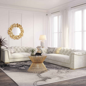 TOV Furniture Farah 91" Plush Velvet Sofa with Elegant Button-Tufted Arms and Gold Nailhead Trim for Luxury Living Cream TOV-S4929