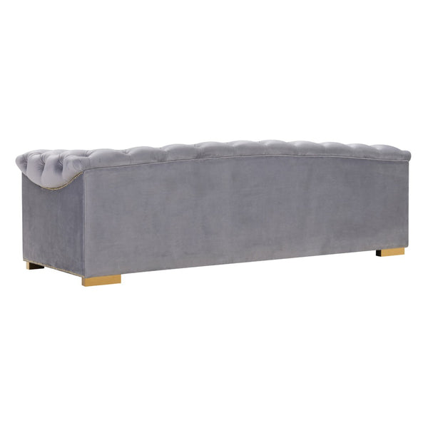 TOV Furniture Farah 91" Plush Velvet Sofa with Elegant Button-Tufted Arms and Gold Nailhead Trim for Luxury Living Grey TOV-S4930