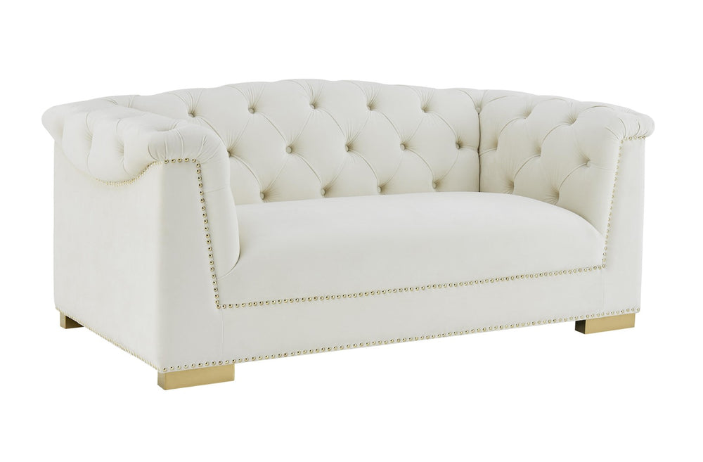 TOV Furniture Farah 69" Velvet Loveseat - Luxurious Cream Upholstery, Gold Accents, Timeless Elegance & Comfort TOV-S4931
