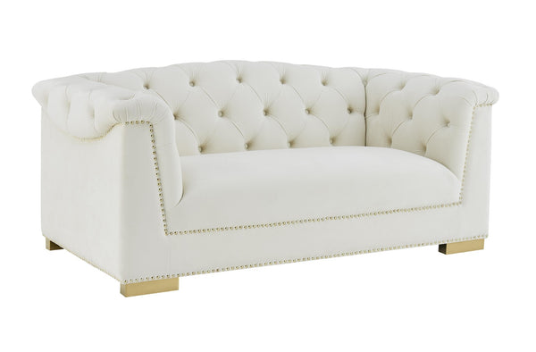 TOV Furniture Farah 69" Velvet Loveseat - Luxurious Cream Upholstery, Gold Accents, Timeless Elegance & Comfort TOV-S4931