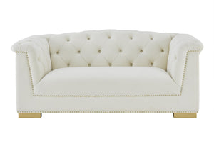 TOV Furniture Farah 69" Velvet Loveseat - Luxurious Cream Upholstery, Gold Accents, Timeless Elegance & Comfort TOV-S4931