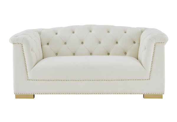 TOV Furniture Farah 69" Velvet Loveseat - Luxurious Cream Upholstery, Gold Accents, Timeless Elegance & Comfort TOV-S4931