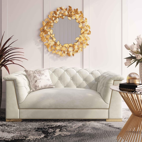 TOV Furniture Farah 69" Velvet Loveseat - Luxurious Cream Upholstery, Gold Accents, Timeless Elegance & Comfort TOV-S4931