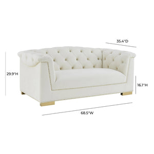 TOV Furniture Farah 69" Velvet Loveseat - Luxurious Cream Upholstery, Gold Accents, Timeless Elegance & Comfort TOV-S4931