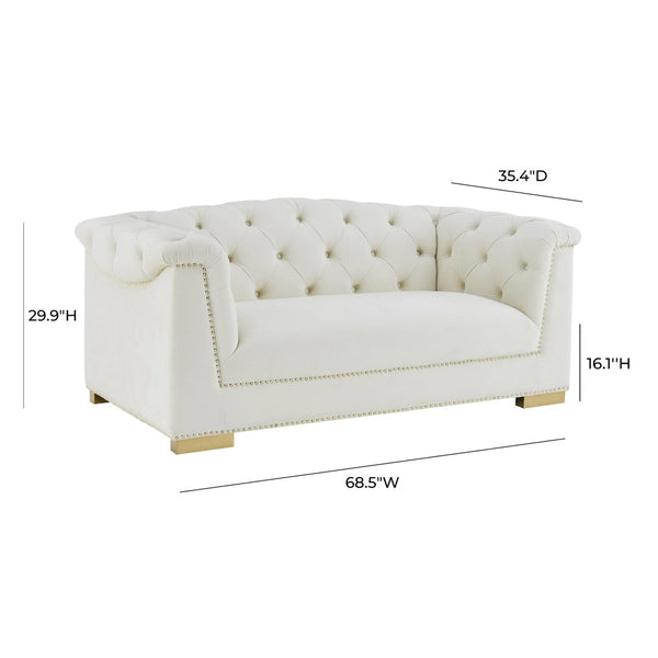 TOV Furniture Farah 69" Velvet Loveseat - Luxurious Cream Upholstery, Gold Accents, Timeless Elegance & Comfort TOV-S4931