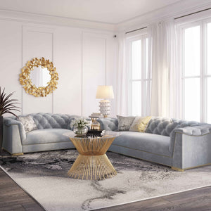 TOV Furniture Farah 91" Plush Velvet Sofa with Elegant Button-Tufted Arms and Gold Nailhead Trim for Luxury Living Grey TOV-S4930