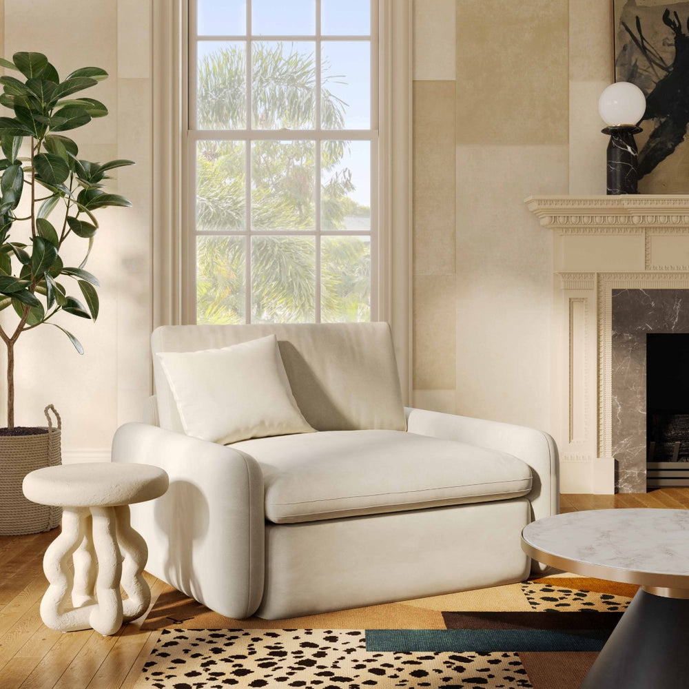TOV Furniture Rachelle Cream Velvet Lounge Chair – Oversized Comfort & Modern Style for Cozy Living Spaces TOV-S54356