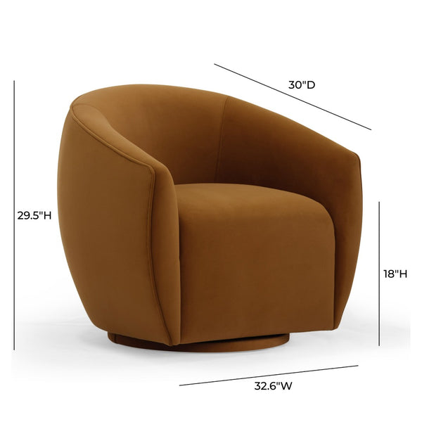 TOV Furniture Jordan Velvet Swivel Chair - Luxurious Comfort with Elegant Curves for Modern Living Spaces Cognac TOV-S54370