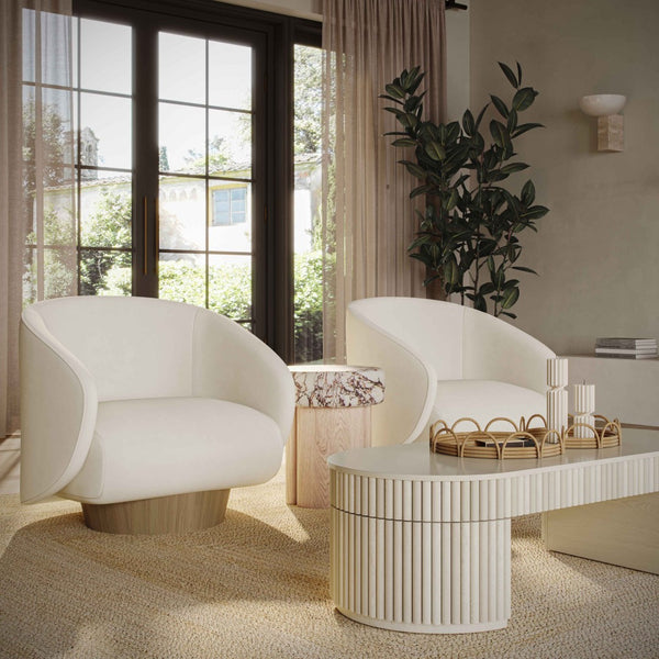 TOV Furniture Presley Cream Velvet Swivel Accent Chair - Modern Comfort with 360° Movement & Stylish Oak Base TOV-S54385