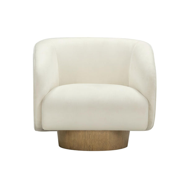 TOV Furniture Presley Cream Velvet Swivel Accent Chair - Modern Comfort with 360° Movement & Stylish Oak Base TOV-S54385
