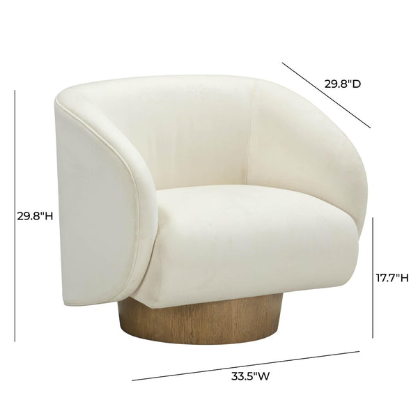 TOV Furniture Presley Cream Velvet Swivel Accent Chair - Modern Comfort with 360° Movement & Stylish Oak Base TOV-S54385