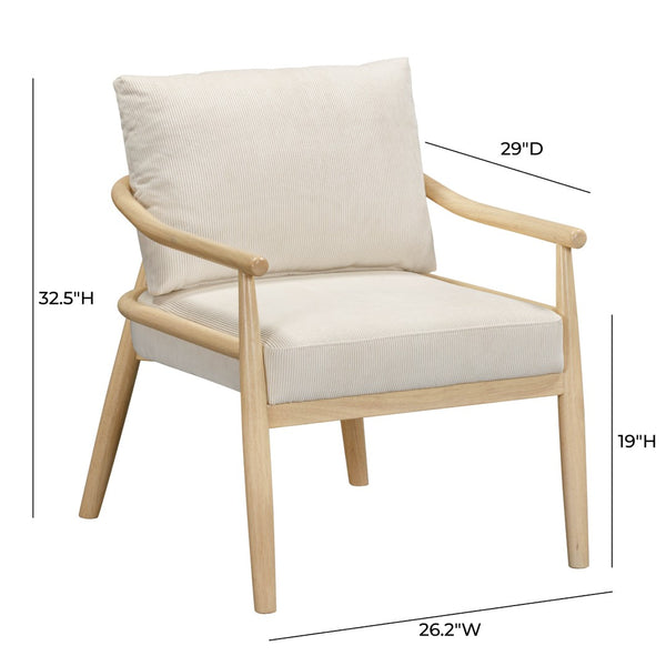 TOV Furniture Dixie Cream Corduroy Accent Chair – Scandinavian Style with Plush Comfort & Adjustable Levelers TOV-S54425