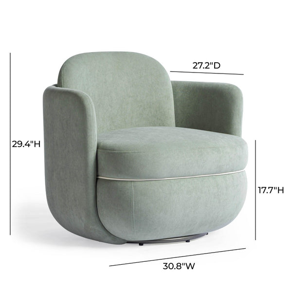 TOV Furniture Wolfie Velvet Swivel Chair - Modern Comfort with Sculptural Elegance for Any Room and Easy-Clean Fabric Mint Green TOV-S54472