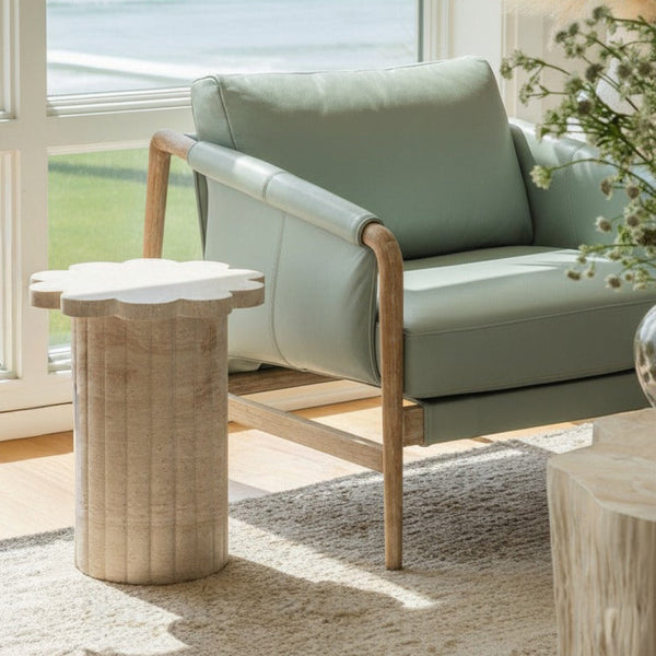 TOV Furniture Blossom Faux Travertine Side Table - Elegant Indoor/Outdoor Accent with Flower Petal Design & Durability TOV-OC54718