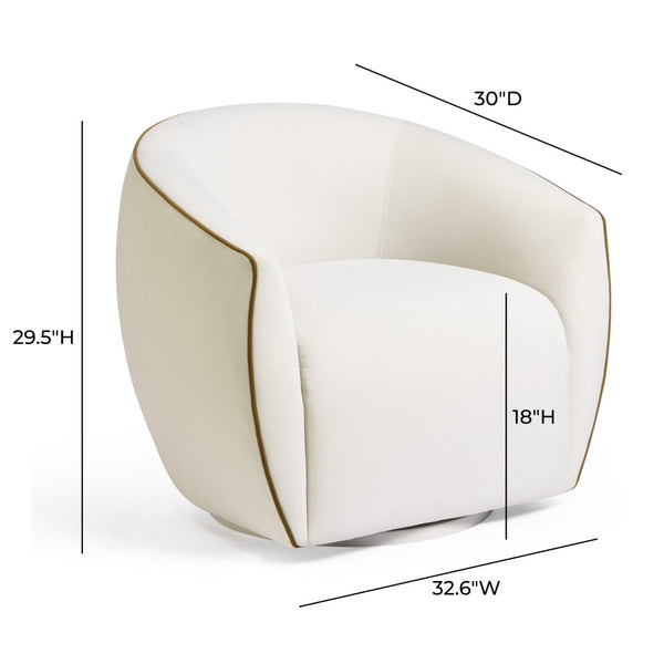 TOV Furniture Jordan Elegant Velvet Swivel Chair with Contrast Piping – Modern Comfort for Any Living Space Chocolate Brown/Cream TOV-S54586