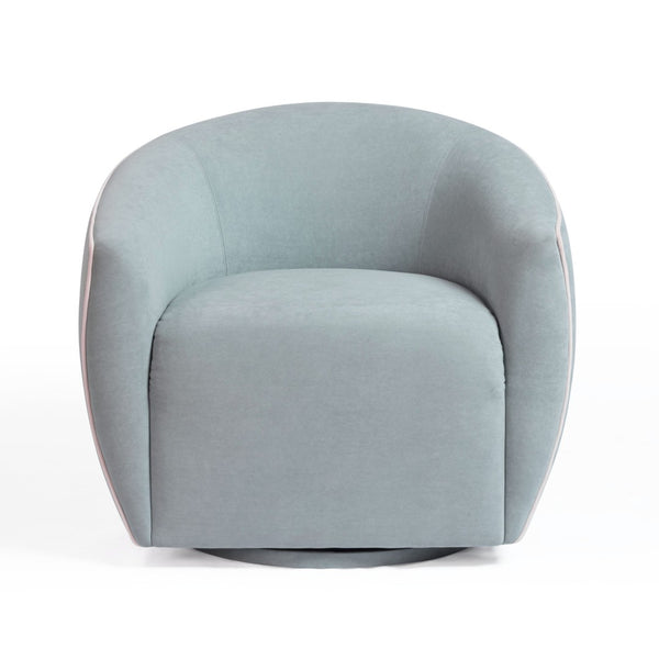 TOV Furniture Jordan Elegant Velvet Swivel Chair with Contrast Piping – Modern Comfort for Any Living Space Baby Blue/Cream TOV-S54587