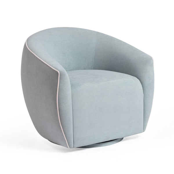 TOV Furniture Jordan Elegant Velvet Swivel Chair with Contrast Piping – Modern Comfort for Any Living Space Baby Blue/Cream TOV-S54587