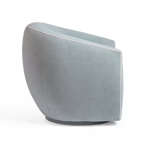 TOV Furniture Jordan Elegant Velvet Swivel Chair with Contrast Piping – Modern Comfort for Any Living Space Baby Blue/Cream TOV-S54587