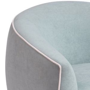 TOV Furniture Jordan Elegant Velvet Swivel Chair with Contrast Piping – Modern Comfort for Any Living Space Baby Blue/Cream TOV-S54587