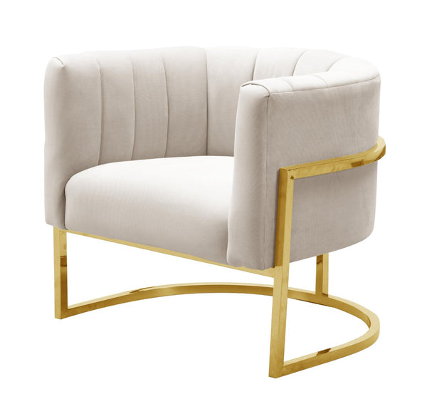 TOV Furniture Magnolia Spotted Cream Velvet Accent Chair with Gold Base - Modern Glamour for Chic Spaces TOV-S6150
