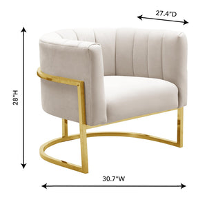 TOV Furniture Magnolia Spotted Cream Velvet Accent Chair with Gold Base - Modern Glamour for Chic Spaces TOV-S6150