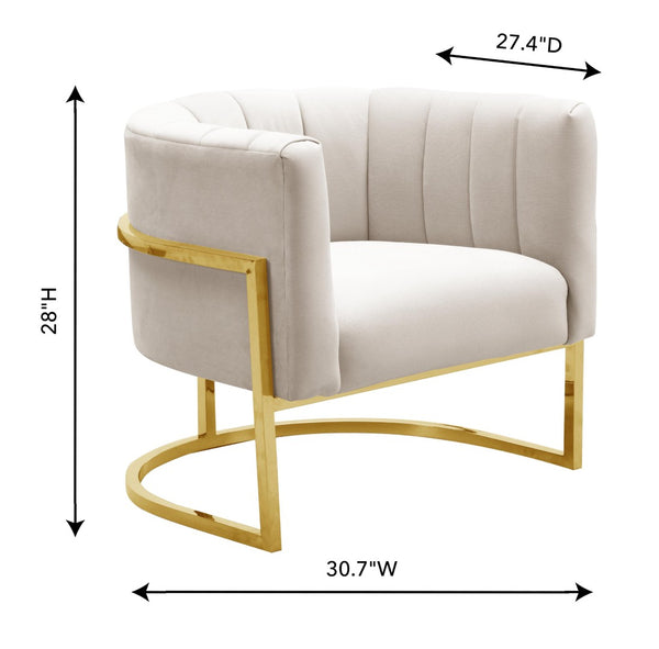 TOV Furniture Magnolia Spotted Cream Velvet Accent Chair with Gold Base - Modern Glamour for Chic Spaces TOV-S6150