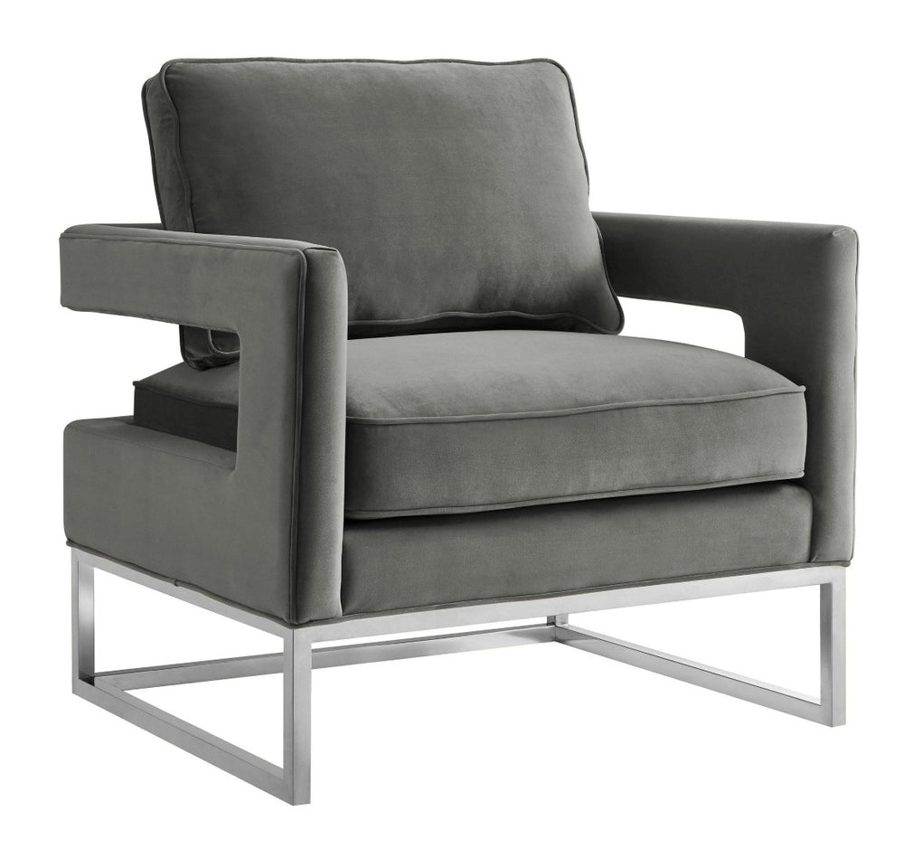 TOV Furniture Avery Grey Velvet Chair - Luxe Accent with Silver Base, Comfort & Style for Modern Living Spaces TOV-S6293