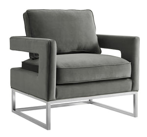 TOV Furniture Avery Grey Velvet Chair - Luxe Accent with Silver Base, Comfort & Style for Modern Living Spaces TOV-S6293