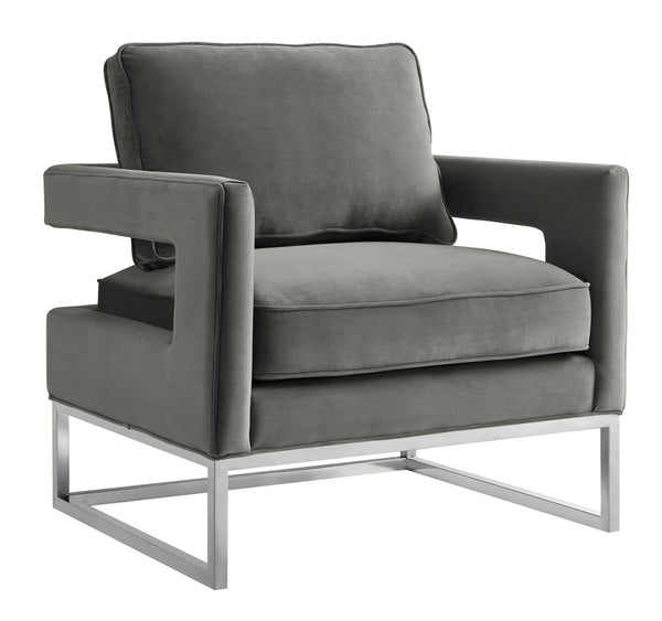 TOV Furniture Avery Grey Velvet Chair - Luxe Accent with Silver Base, Comfort & Style for Modern Living Spaces TOV-S6293
