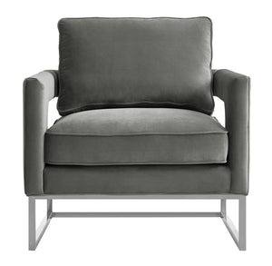 TOV Furniture Avery Grey Velvet Chair - Luxe Accent with Silver Base, Comfort & Style for Modern Living Spaces TOV-S6293