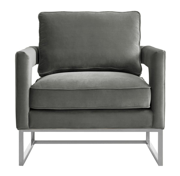 TOV Furniture Avery Grey Velvet Chair - Luxe Accent with Silver Base, Comfort & Style for Modern Living Spaces TOV-S6293