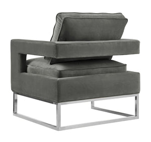 TOV Furniture Avery Grey Velvet Chair - Luxe Accent with Silver Base, Comfort & Style for Modern Living Spaces TOV-S6293