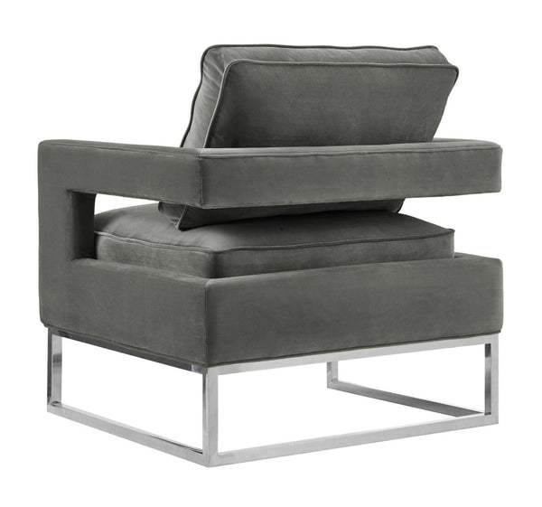 TOV Furniture Avery Grey Velvet Chair - Luxe Accent with Silver Base, Comfort & Style for Modern Living Spaces TOV-S6293