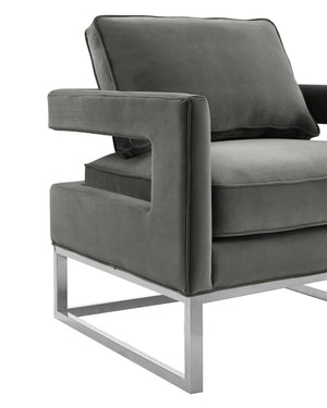 TOV Furniture Avery Grey Velvet Chair - Luxe Accent with Silver Base, Comfort & Style for Modern Living Spaces TOV-S6293